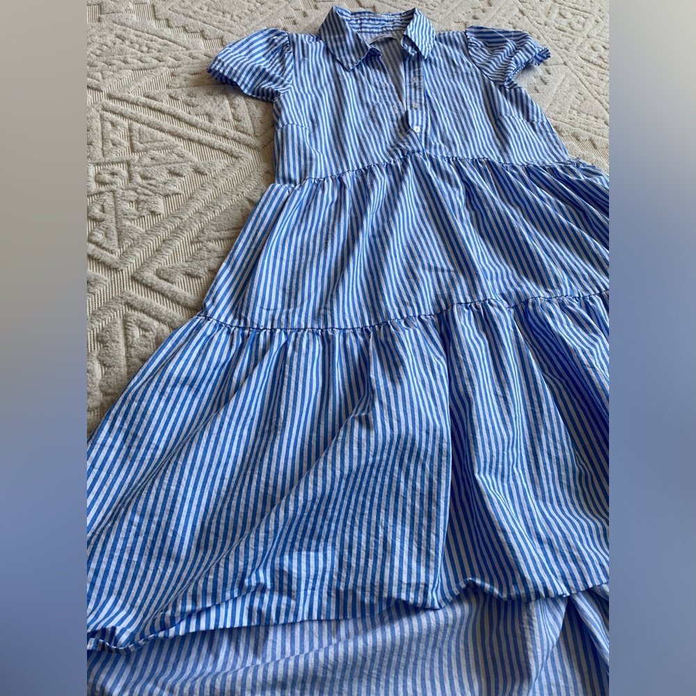 Blue and White Striped Baby Doll Shirt Dress